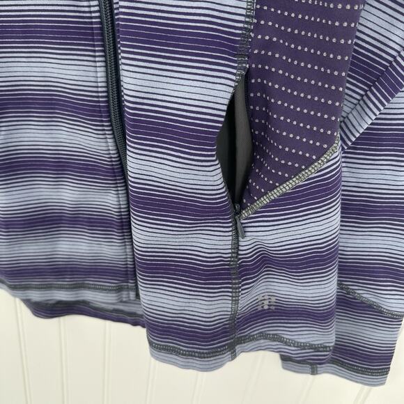 Title Nine Sweater Womens Small Full Zip Top Purple Stripes Jacket Thumbholes - Picture 3 of 9